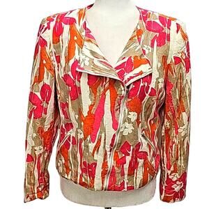 Jeffrey Craig Women's 55% Linen 45% Rayon Cropped Blazer Jacket Cross Zip Size 8